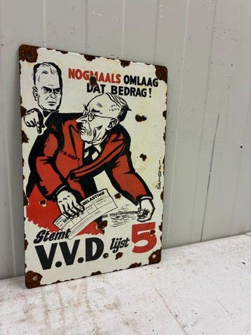 Vintage V.V.D. verkiezingsbord / politiek reclamebord –