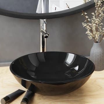vidaXL Wastafel met kraan en pop-up afvoer gehard glas zwart, Verzenden