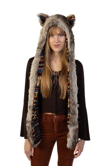 KIMU® Hood Navajo Bruine Wolf Muts Sjaal Wanten Oortjes Bont, Kleding | Dames, Ophalen of Verzenden, Nieuw