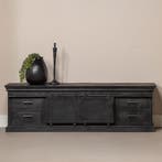 Tv-meubel Mangohout Milan 140 Zwart, Verzenden, Nieuw, Overige houtsoorten, Industriële meubels
