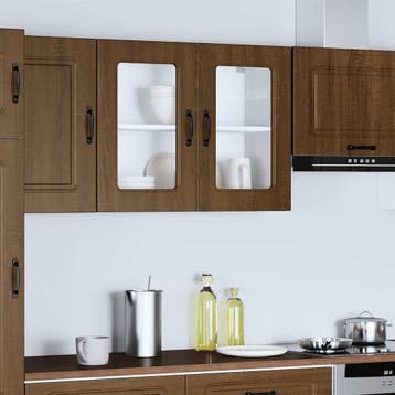 vidaXL Keukenbovenkast met glazen deur bewerkt hout bruin, Huis en Inrichting, Verzenden, Nieuw