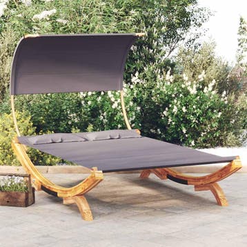 vidaXL Loungebed met luifel 165x203x126 cm gebogen hout, Verzenden