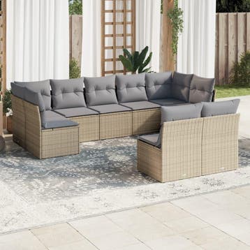 vidaXL 9-delige Loungeset met kussens poly rattan beige, Verzenden, Loungeset