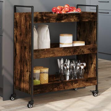 vidaXL Keukentrolley 70x30x82 cm bewerkt hout gerookt, Verzenden