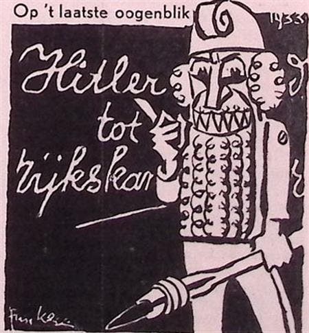 Spotprent over de benoeming van Adolf Hitler tot rijkskan..., Antiquités & Art, Art | Lithographies & Sérigraphies, Envoi