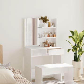 vidaXL Kaptafel met spiegel 74,5x40x141 cm hoogglans wit, Huis en Inrichting, Verzenden, Nieuw