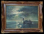 Carlo Vason (1868-1941) - Marina notturna con barche da