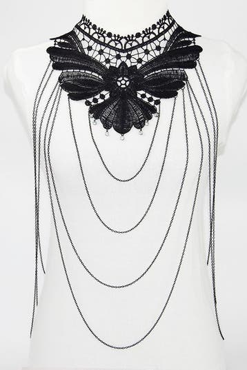 KIMU® Body Chain Zwart Kant Kraagje Lichaamsketting Victoria, Handtassen en Accessoires, Kettingen, Ophalen of Verzenden, Nieuw