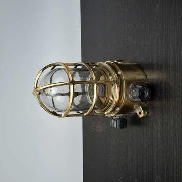 Lampe murale - Laiton, Verre - Lampe à cage industrielle