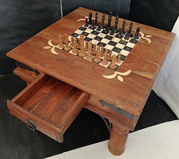 Schaaktafel - Hout eiken, sandelhout, parelmoer - Indische