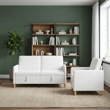 vidaXL Sofa Set Met Opslag 2 st Wit Polyester, Huis en Inrichting, Zetels | Zetels, Verzenden, Nieuw