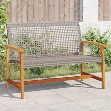 vidaXL Tuinbank 112 cm poly rattan en acaciahout grijs, Verzenden