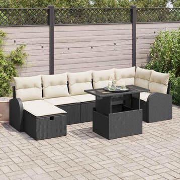 vidaXL Tuinbank Set 8 st Zwart poly rattan, Verzenden