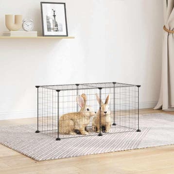 vidaXL Huisdierenkooi met 8 panelen 70x35x35 cm staal zwart, Dieren en Toebehoren, Verzenden, Nieuw
