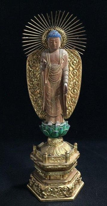 Fine Japanese Antique/Vintage Hand-Carved Wooden Amida