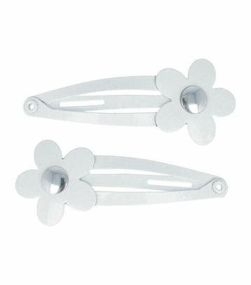 Haarspeld Klikklak 4cm - Bloem - Metaal - Wit- Set van 2, Nieuw