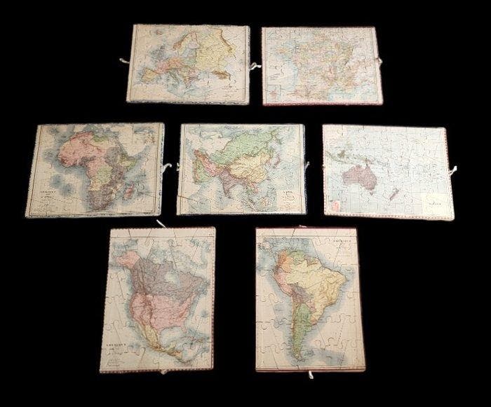 Bordspel - 7 oude puzzels uit de geografische atlas, Antiquités & Art, Antiquités | Jouets