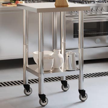 vidaXL Keukenwerktafel met wielen 55x55x85 cm roestvrij, Verzenden