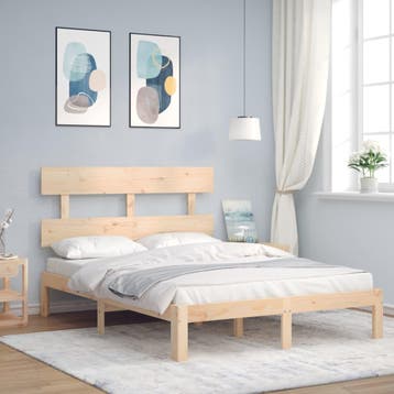 vidaXL Bedframe met hoofdbord massief hout, Verzenden, Nieuw