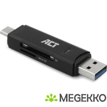 ACT USB 3.2 cardreader, SD/micro SD, USB-C of USB-A, zwart, Verzenden, Nieuw
