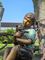 Beeld, XL Bronze: Girl with Cat - 60 cm - Brons - 2026