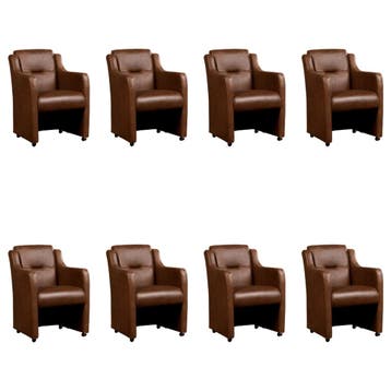Set van 8 Leren eetkamerstoelen Mass - Vintage Brown, Huis en Inrichting, Stoelen, Ophalen of Verzenden, Nieuw, Leer, Eén