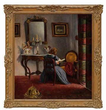 José Gómez Abad (1904-1993) - Interior con dama leyendo