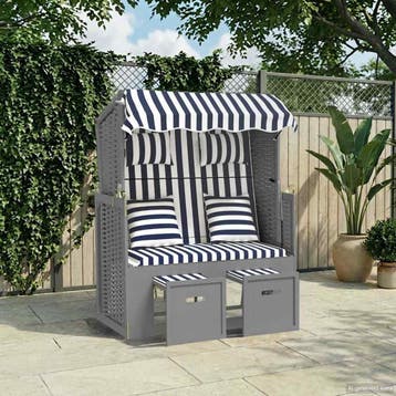 vidaXL Strandstoel met kussens poly rattan en hout blauw en, Tuin en Terras, Verzenden, Nieuw