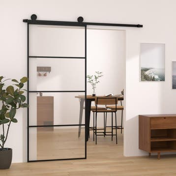 vidaXL Schuifdeur met beslag 90x205 cm ESG-glas en aluminium, Verzenden, Nieuw