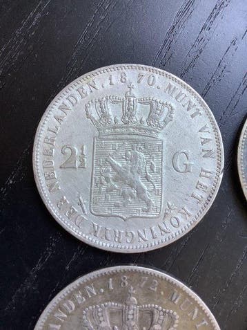Nederland. Willem III. 2 1/2 Gulden 1870/1874, Lot van 4