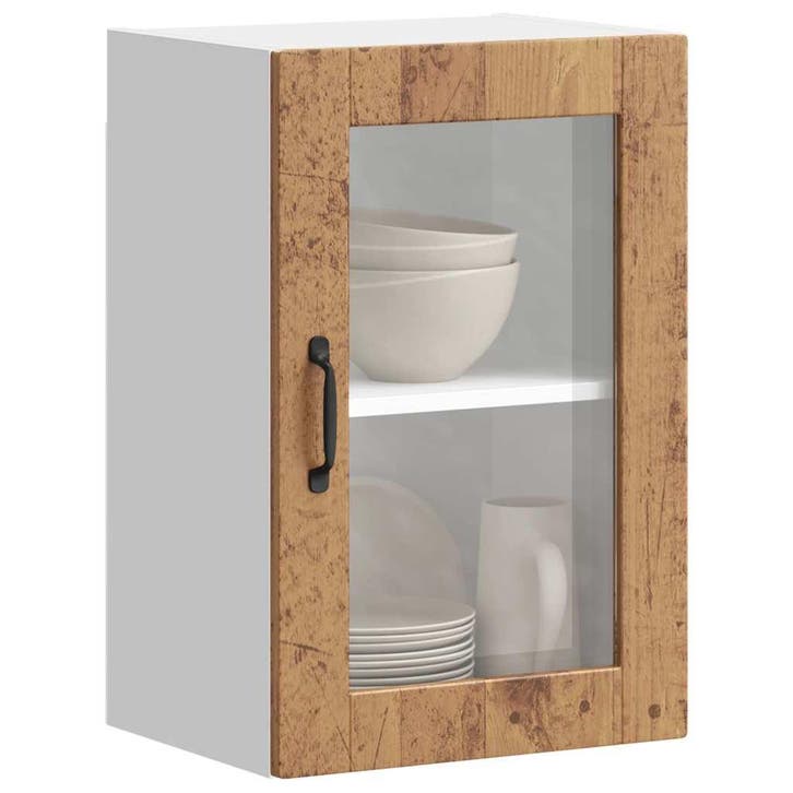vidaXL Keukenbovenkast met glazen deur Porto oud houtkleurig, Maison & Meubles, Armoires | Autre, Envoi