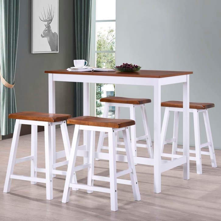 vidaXL Bartafel- en krukkenset massief hout 5-delig, Huis en Inrichting, Complete eetkamers, Nieuw, Verzenden