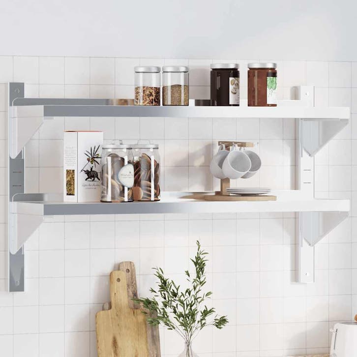 vidaXL Wandschap 2-laags 100x23,5x60 cm roestvrijstaal, Maison & Meubles, Armoires | Armoires murales, Envoi