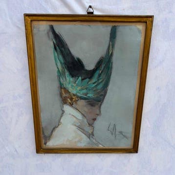 Enrico Sacchetti (1877-1967) - Profilo di donna con cappello