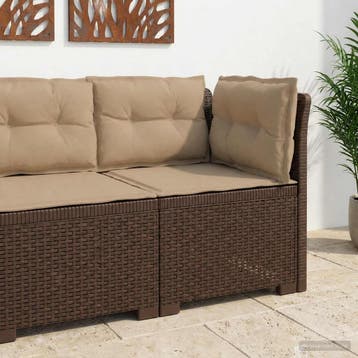vidaXL Eén-zits Tuin Sofa met Kussens Rieten Look PP Bruin, Verzenden, Nieuw