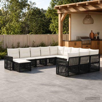 vidaXL Tuinbank Set 12 st Zwart en Crème Wit poly rattan, Verzenden, Nieuw