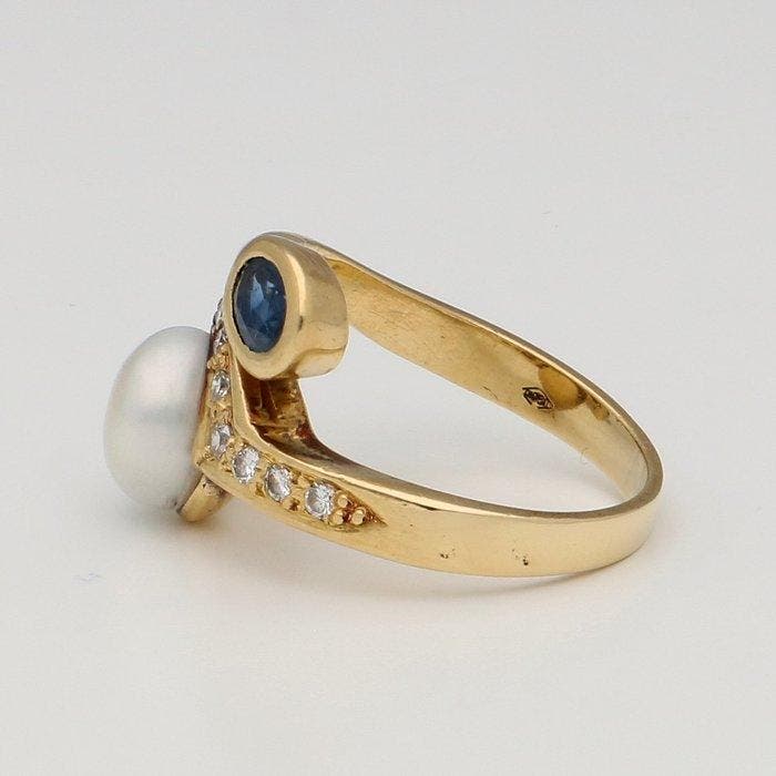 Ring - 18 karaat Geel goud Parel - Diamant - Parel, Bijoux, Sacs & Beauté, Bagues