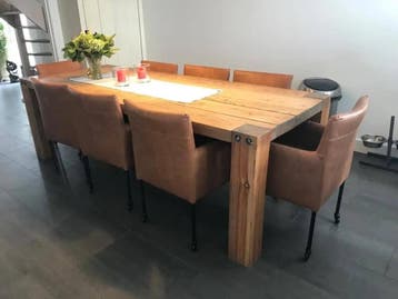 8 bruine leren kuip eetkamerstoelen met wieltjes, Ophalen of Verzenden, Nieuw, Eén