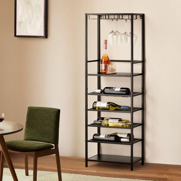 Wijnkast met wijnglazenhouders - 40 x 25 x 120 cm | 12, Huis en Inrichting, Woonaccessoires | Wijnrekken, Nieuw, Metaal, Verzenden