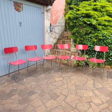 Chaise - acier chromé et Formica - Ensemble de six chaises