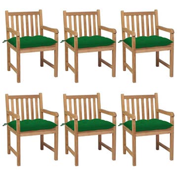 vidaXL Tuinstoelen 6 st met groene kussens massief teakhout, Verzenden, Nieuw