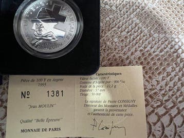 France. Lot de 3 monnaies en argent BE (1 Franc et 100, Postzegels en Munten