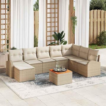 vidaXL Tuinbank Set 9 st Beige poly rattan, Verzenden, Nieuw