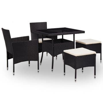 vidaXL 5-delige Tuinset poly rattan en glas zwart, Verzenden, Nieuw, Tuinset