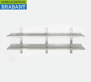 HCB acier inoxydable Double étagère murale 200 x 30 cm, Verzenden