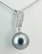 Hanger - 18 karaat Witgoud Parel - Diamant - Zilverachtig