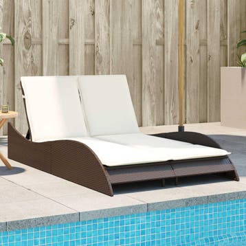 vidaXL Ligbed met kussens 114x205x73 cm poly rattan bruin, Verzenden