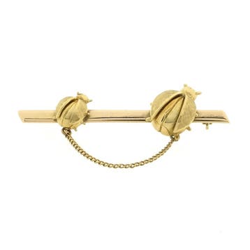 Gouden broche met lieveheersbeestjes, Ophalen of Verzenden, Gebruikt, Goud, Goud