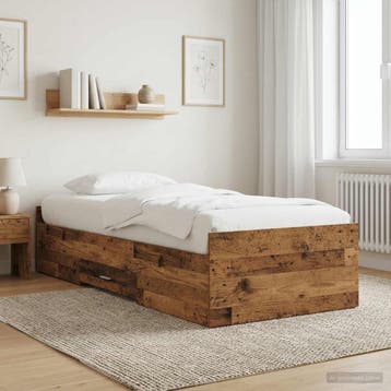 vidaXL Bedombouw met opslag met lade Oud hout 80 x 200 cm, Huis en Inrichting, Verzenden, Nieuw