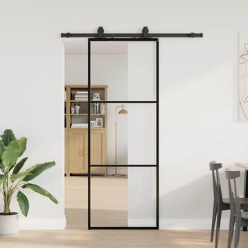 vidaXL Schuifdeur met beslagset 76x205 cm ESG glas zwart, Doe-het-zelf en Bouw, Deuren en Vliegenramen, Verzenden, Nieuw